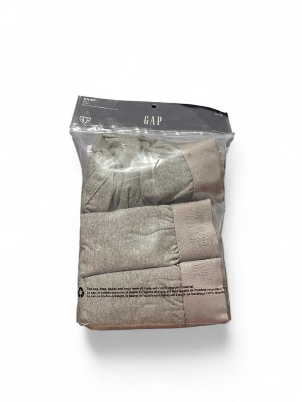 NWT GAP Men’s Small 30-31 Grey Basic Briefs with Wide Logo Waistband 3-Pack